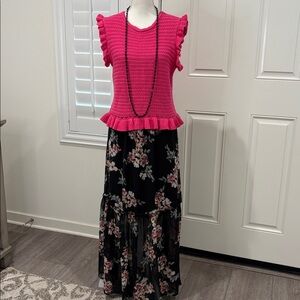 Bobeau chiffon pull-on maxi skirt valance floral print on black size M